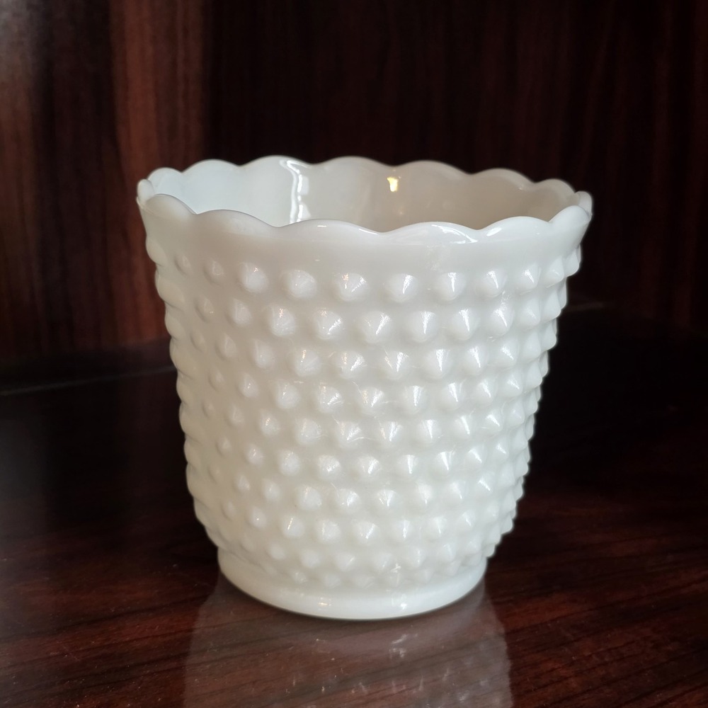 Vintage Fire-King Oven Ware White Milk Glass Hobnail Bowl / Planter / Vase 4.5"